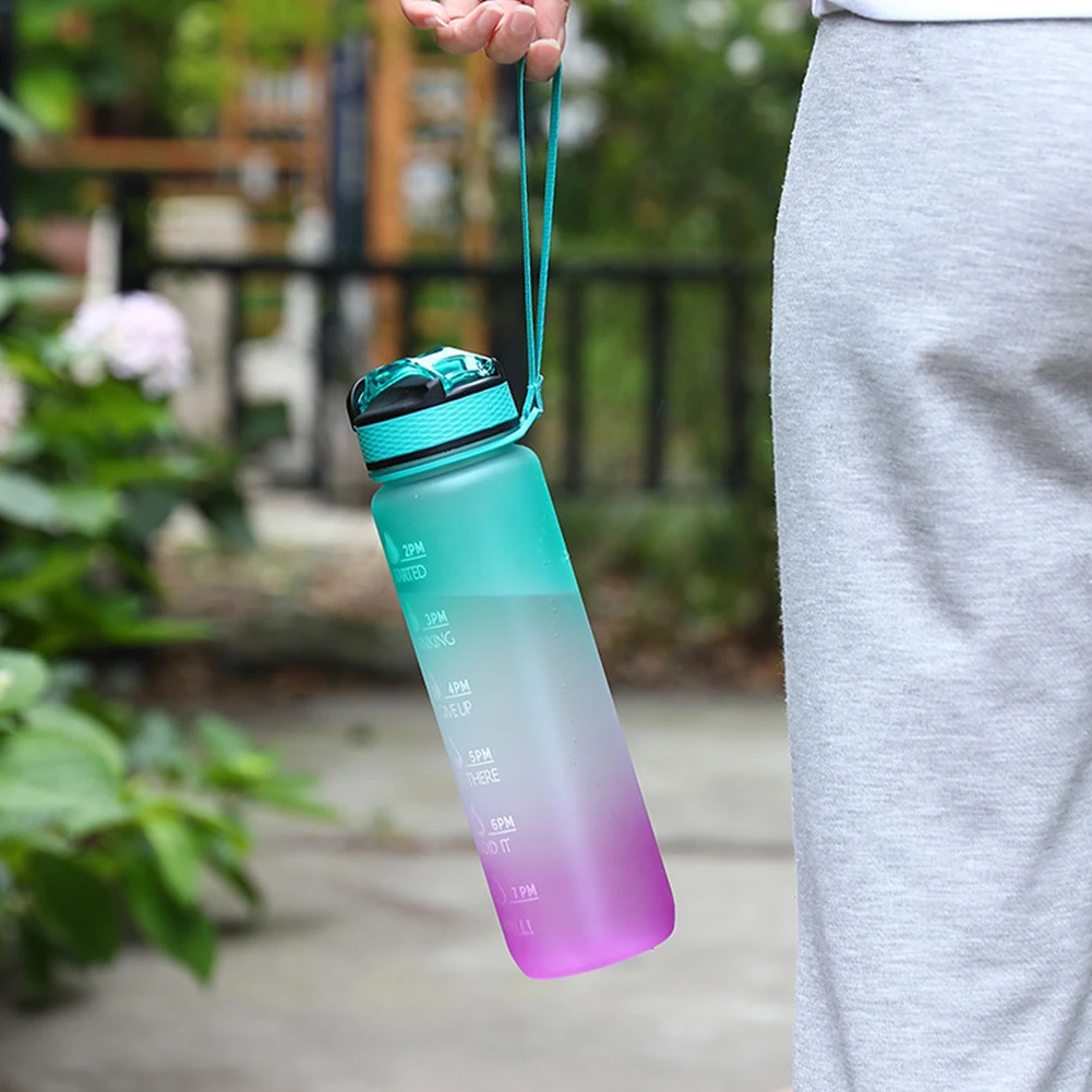 2-5PCS 1000ml Plastic Frosted Cup Leakproof Straw Water Bottle BPA-Free Portable Drinking Cup with Time Scale Fitness Cycling