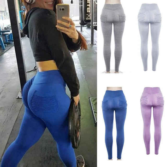 High Waist Women Yoga Pants Elastic Waistband Pleated Pockets Fitness  Leggings Push Up Ruched Skinny Pants Activewear - AliExpress