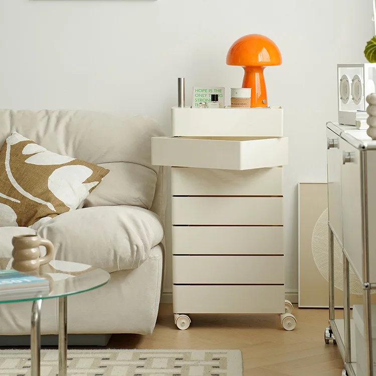Ins Side Cabinet Rotating Storage Cabinet Movable Bedside Table Simple Nordic Storage Cosmetic Nightstand