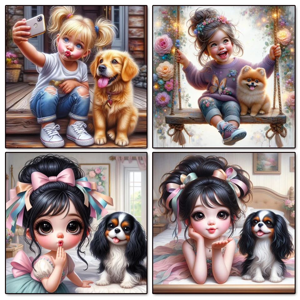 DIY Diamond Painting 2025 Cross stitch Girl and Dog Mosaic Rhinestone Embroidery Kit Home Wall Decor Gift