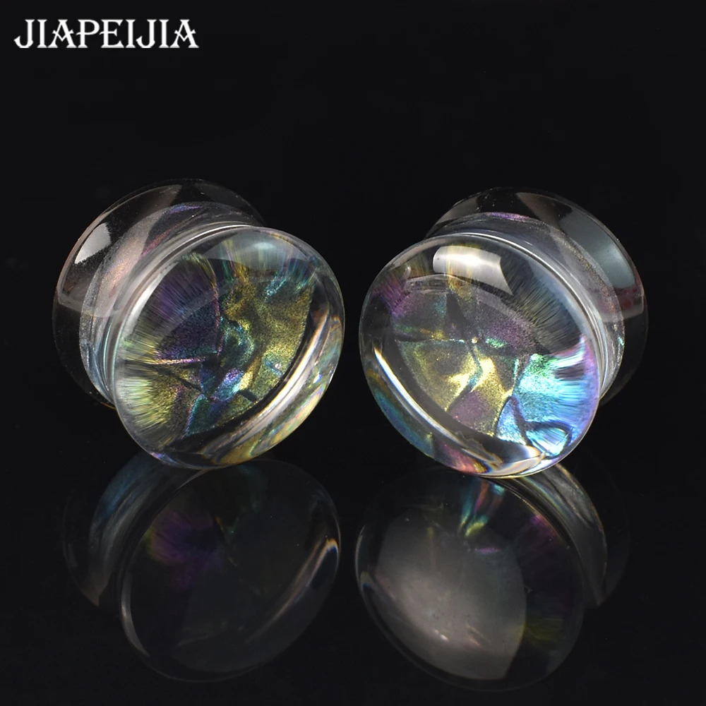 2pcs 6-50mm 여러 가지 빛깔의 귀 게이지 터널 더블 플레어 플러그 귀 들장미 확장기 바디 피어 싱 쥬얼리 여성 남성을위한