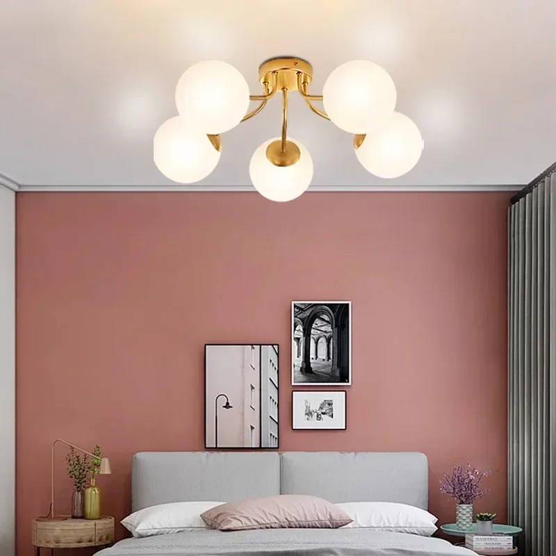 Modern Minimalist Magic Bean LED Ceiling Lamp x2 Living Room Bedroom Study Restaurant Glass Ball Chandelier Indoor