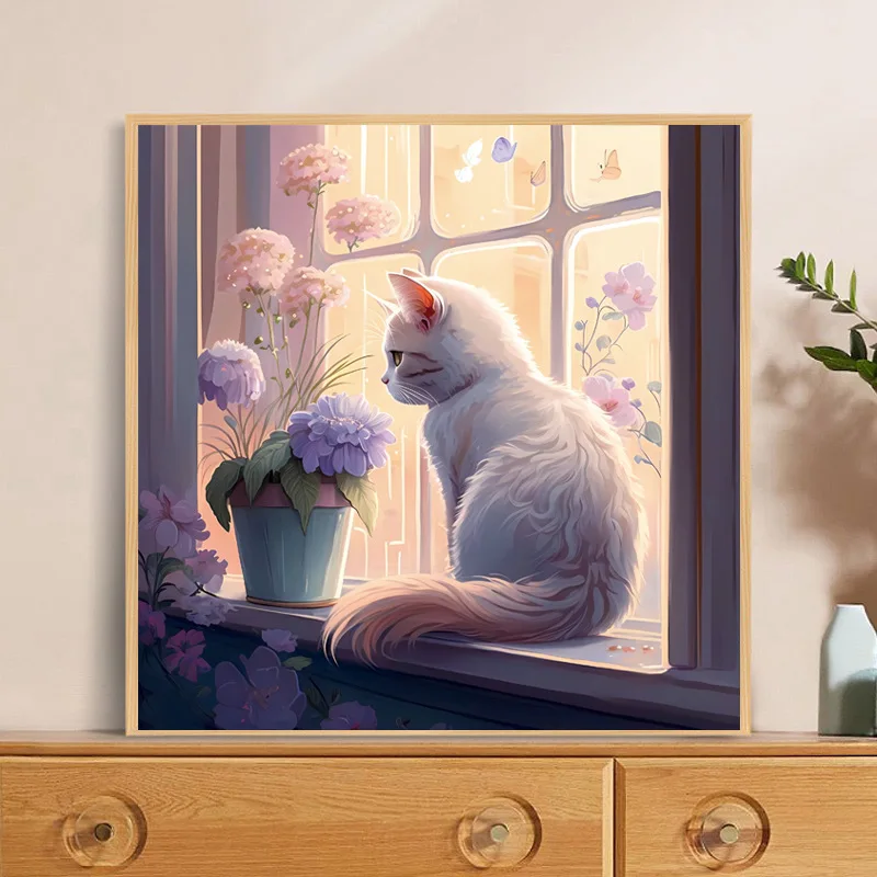 Handmade cross stitch mural Cat Cute