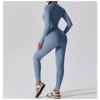 Women Yoga Jumpsuit Fitness Sports Suit Zipper Elastic One-Piece Bodysuits Gym Long Sleeve Gym Runing Push Up Workout Sportwear 2