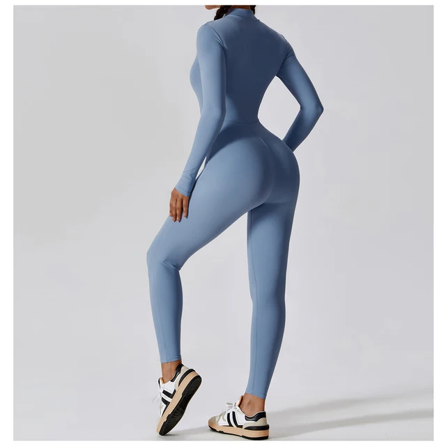 Women Yoga Jumpsuit Fitness Sports Suit Zipper Elastic One-Piece Bodysuits Gym Long Sleeve Gym Runing Push Up Workout Sportwear 2