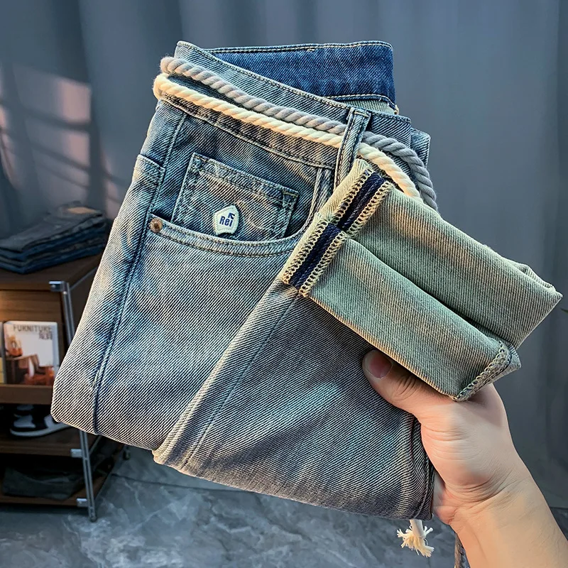 High-End Affordable Luxury Jeans for Men 2024 Spring New Saggy Slim Fit Skinny Pants Casual Simple All-Matching Trousers