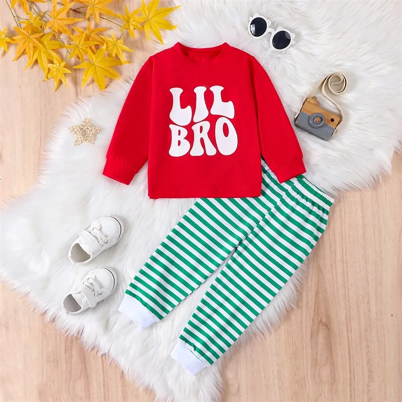 

Baby and Toddler Christmas Matching Outfit Girl Boy Big Brother Little Sister Shirt Striped Pants Clothes Set