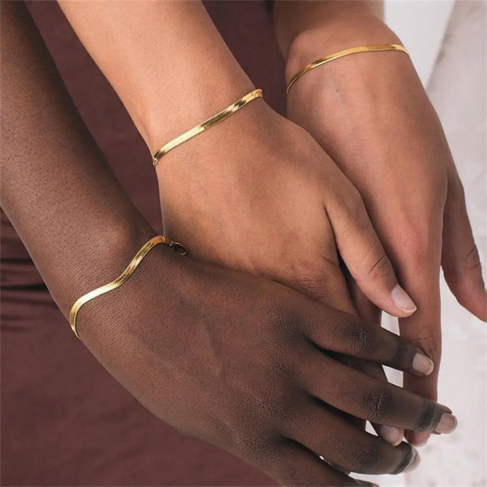 

Classic Snake Chain Bracelet For Women Men Stainless Steel Herringbone Link Bracelet Adjustable Flat Snake Chain Jewelry Gift