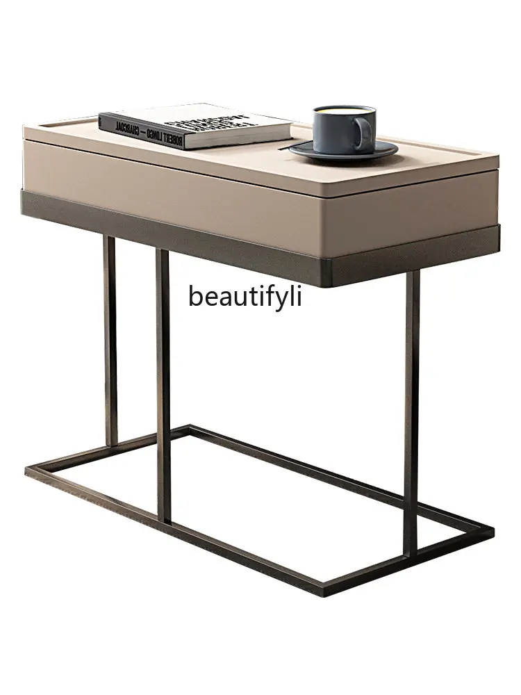 

zq Side Table Living Room Removable Side Table Modern Skin Texture Rotating Tray Storage Corner Table