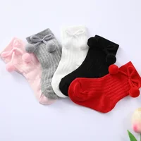 Baby Middle Tube Socks Kids Toddlers Girls Cute Bow Soft Cotton Baby Bowknot Christmas Socks 6-18Months Baby Girl Leg Warmer 3