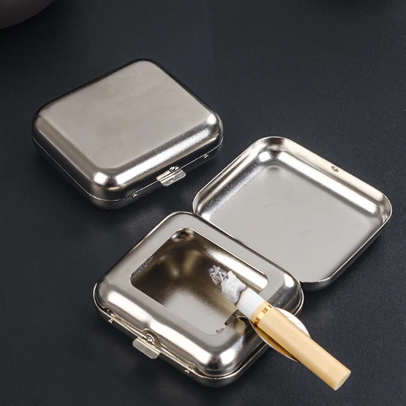 Portable Stainless Steel Ashtray Fashion Mini Portable Pocket Cigarette Ashtray With Lids Outdoor Bar Hotel Home Travel Square Stainless Steel Ash Tray portable ashtray,stainless steel ashtray