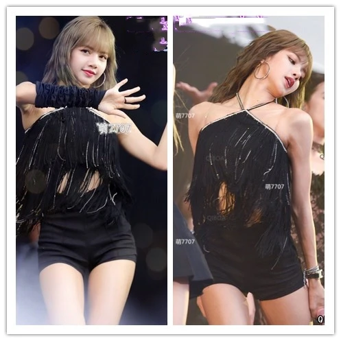 kpop-korean-celebrity-stage-show-summer-new-sexy-tassel-shiny-sling-vest-tops-and-black-slim-high-waist-shorts-women-2-piece-set