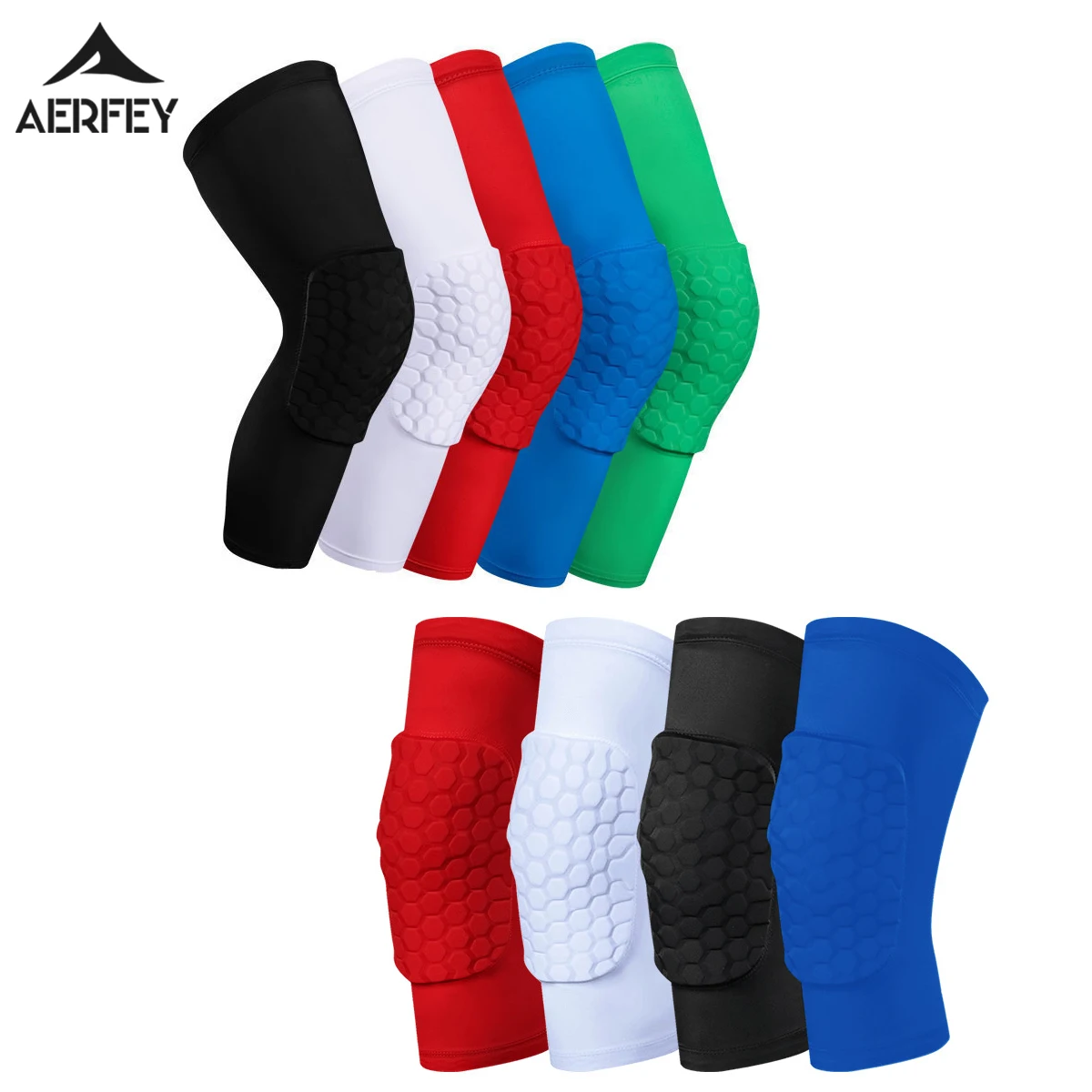AERFEY 2PC Honeycomb Basketball Knee Pads Sport Volleyball Football Safety Training Knee Support Protector Brace Compression Leg