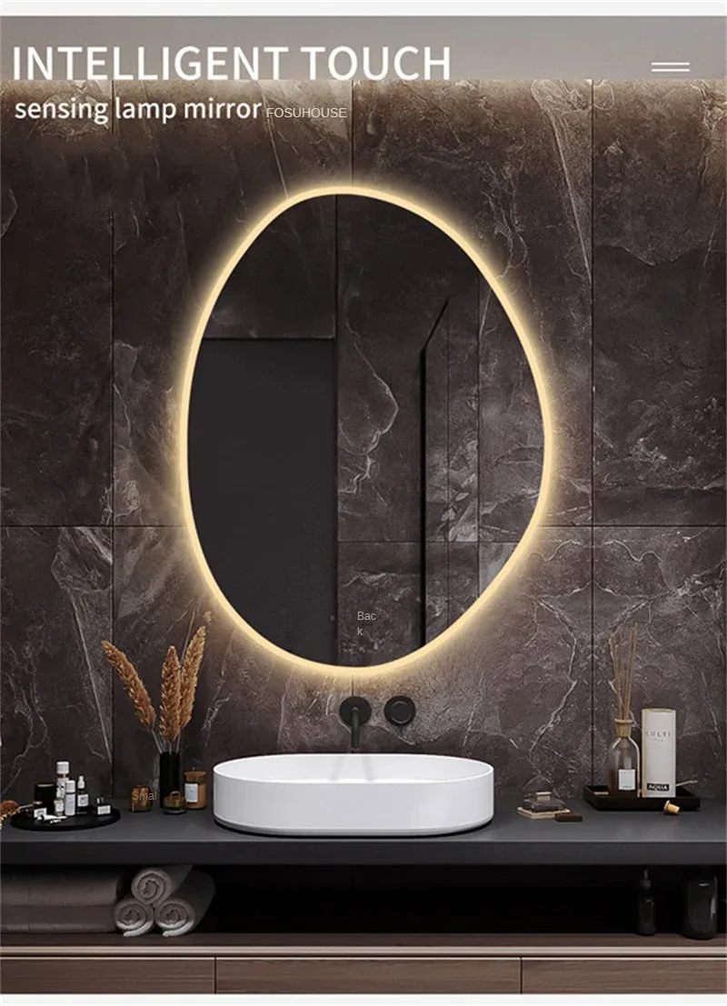 Description Picture 6 of itemMinimalist Intelligent Bath Mirrors Home Bedroom Makeup Mirrors Wall-mounted Touch Screen Irregular Bathroom Mirror with Light
