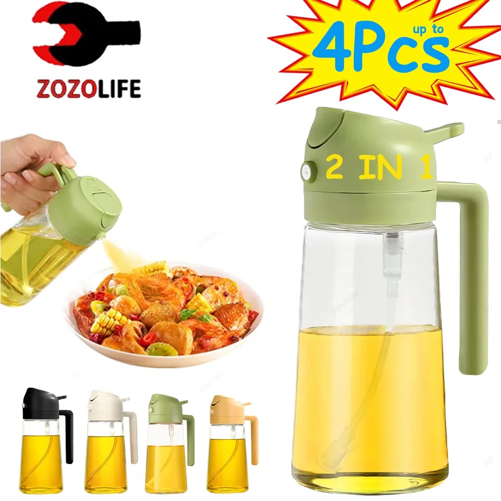 1-4Pcs 2in1 Oil Sprayer Bottle Plastic BBQ Cooking Oil Dispenser Olive Oil Pourers Sprayer Kitchen Baking Mister Vinegar Bottle 1