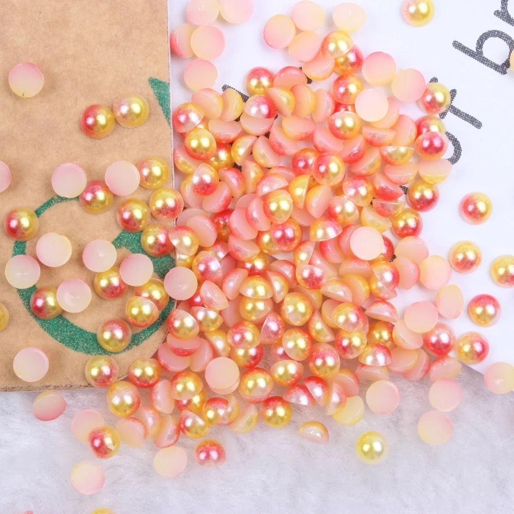 

New 3-10mm Red RainBow Color Half Round Pearls Flatback Glue On Imitation DIY Wedding Clothes Nail Art Decorations