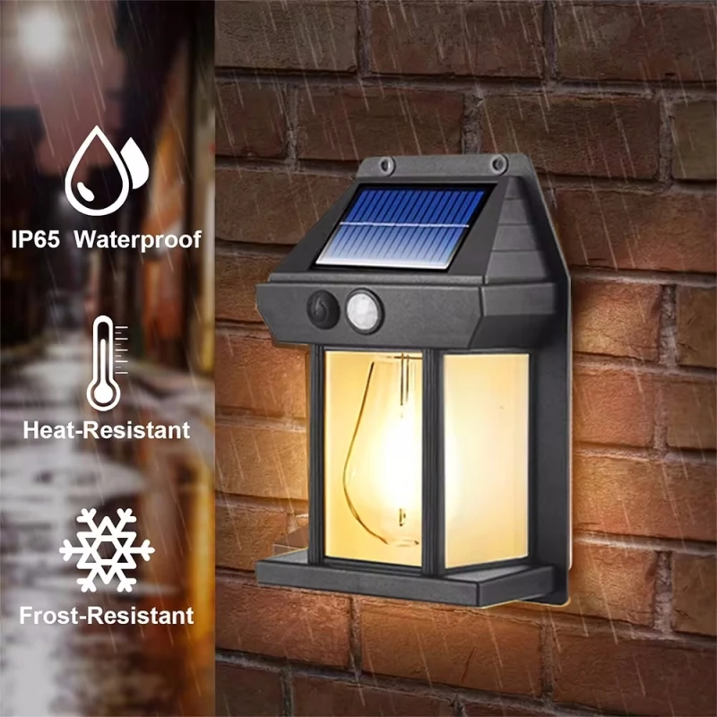 Solar Wall Light Outdoor Waterproof Sunlight Pathway Fence Lamp Yard Luminous Wall Washer Garden Decoration Tungsten Light Bulb