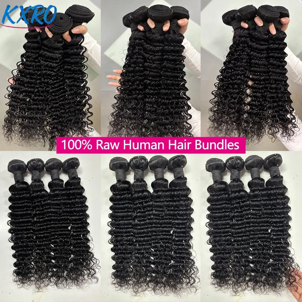 20 22 24Inch Deep Wave Bundles 12A Human Hair Bundles Human Hair Quality Brazilian Bundles 100% Human Hair Raw Hair Bundles for Women ready to wear On Clearance Sale Pre Plucked Wig Party work daily life 4
