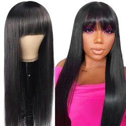 100% Straight Human Hair Wig With Bangs Glueless Short Bob Human Hair Wigs For Women Cheap 30 Inch Brazilian Straight Fringe Wig
