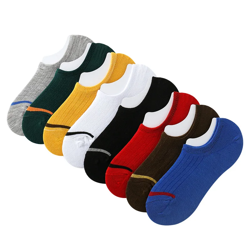 Description Picture 2 of item10pcs = 5 Pairs Women Men Invisible Sock Slippers Fashion Solid Color Casual Striped Non Slip Silicone No Show Short Ankle Socks