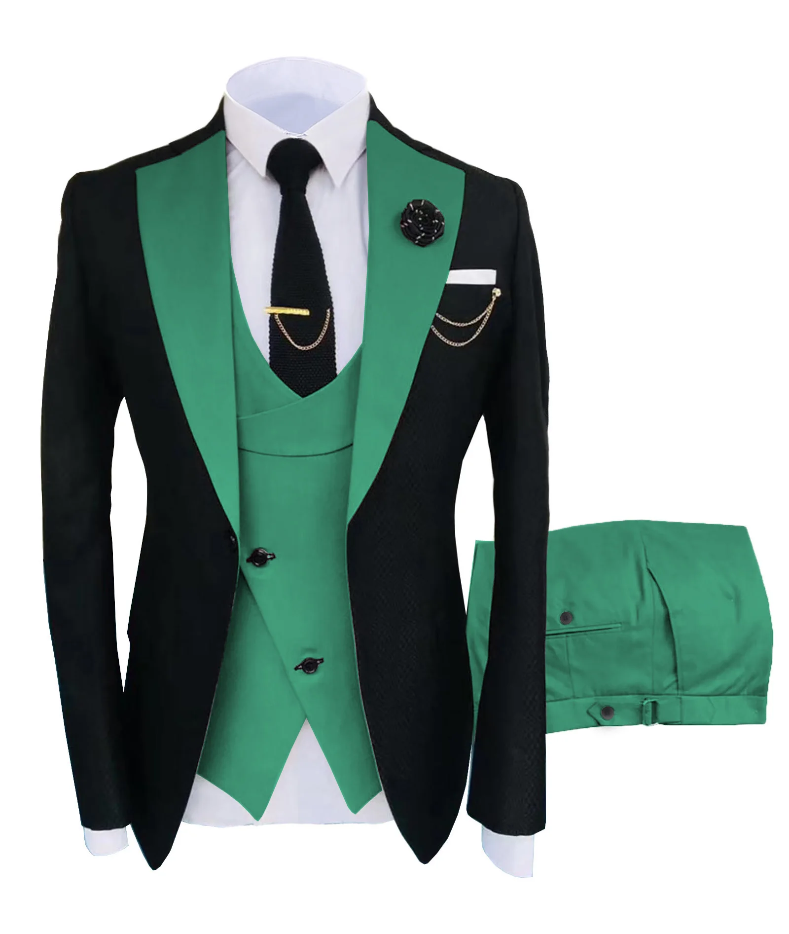 Fashion Peak Lapel Light Grey Men Suits Slim Fit Business Suits Groom Tuxedo For Wedding Costume Homme 3PCS(Blazer+Pants+Vest)