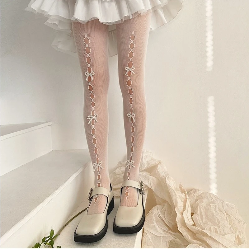 Women-Fishing-Net-Stocking-2022-Spring-Summe-Sexy-Pearl-Bow-Hollow-out ...