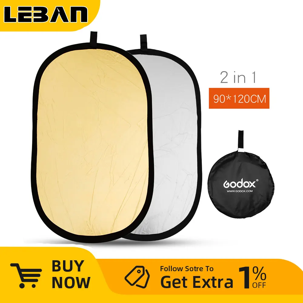 Godox 90x120cm Portable Collapsible Oval Photography Reflector for Studio 2in1