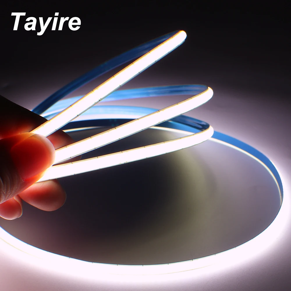 แถบไฟ LED COB บาง 5 มม. ตัดได้ทุก 1 ซม. 400 หลอด/เมตร 5V 12V แถบไฟแบบยืดหยุ่น สีขาวอบอุ่น/ขาวเย็น สำหรับตกแต่งแสงสว่าง 1