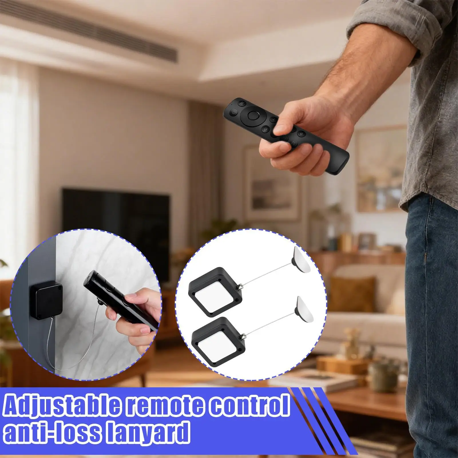 Remote Lanyard Anti-Lost Auto Telescopic String 2 Pieces Remote Control Security Cable for Home Bedroom Hotel Bedside Table