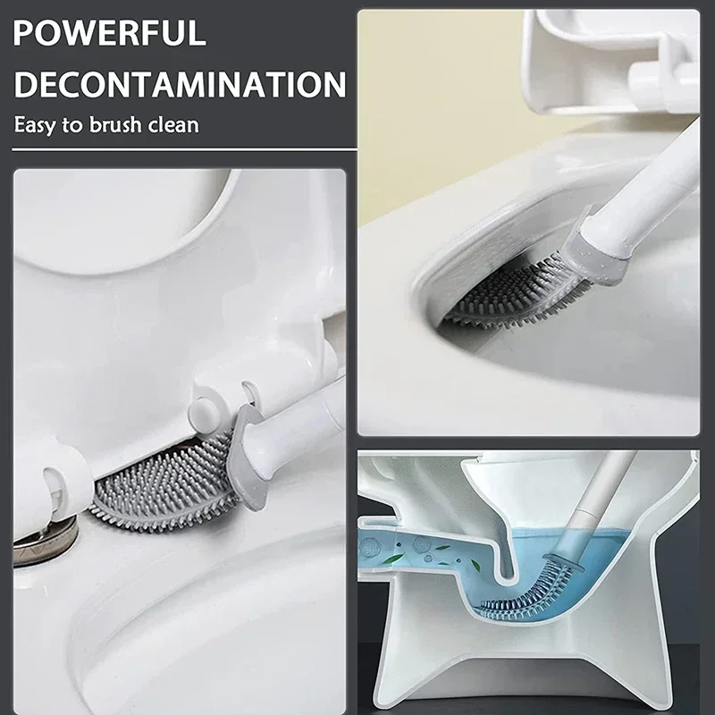 Hanging Toilet Brush Water Leak Proof with Base Silicone Wc Flat Head Flexible Soft Bristles Brush with Quick Drying Holder toilet brush set toilet brush holder