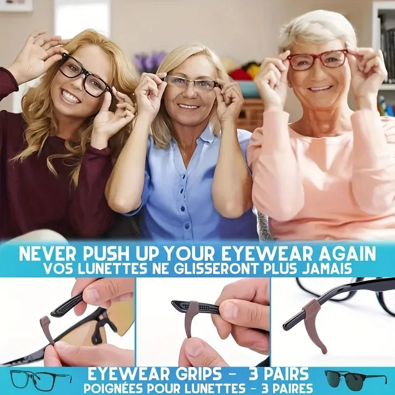 3 Pairs Black & White Silicone Anti-Slip Eyeglass Hooks - Comfortable & Secure Glasses Holders for, Activities