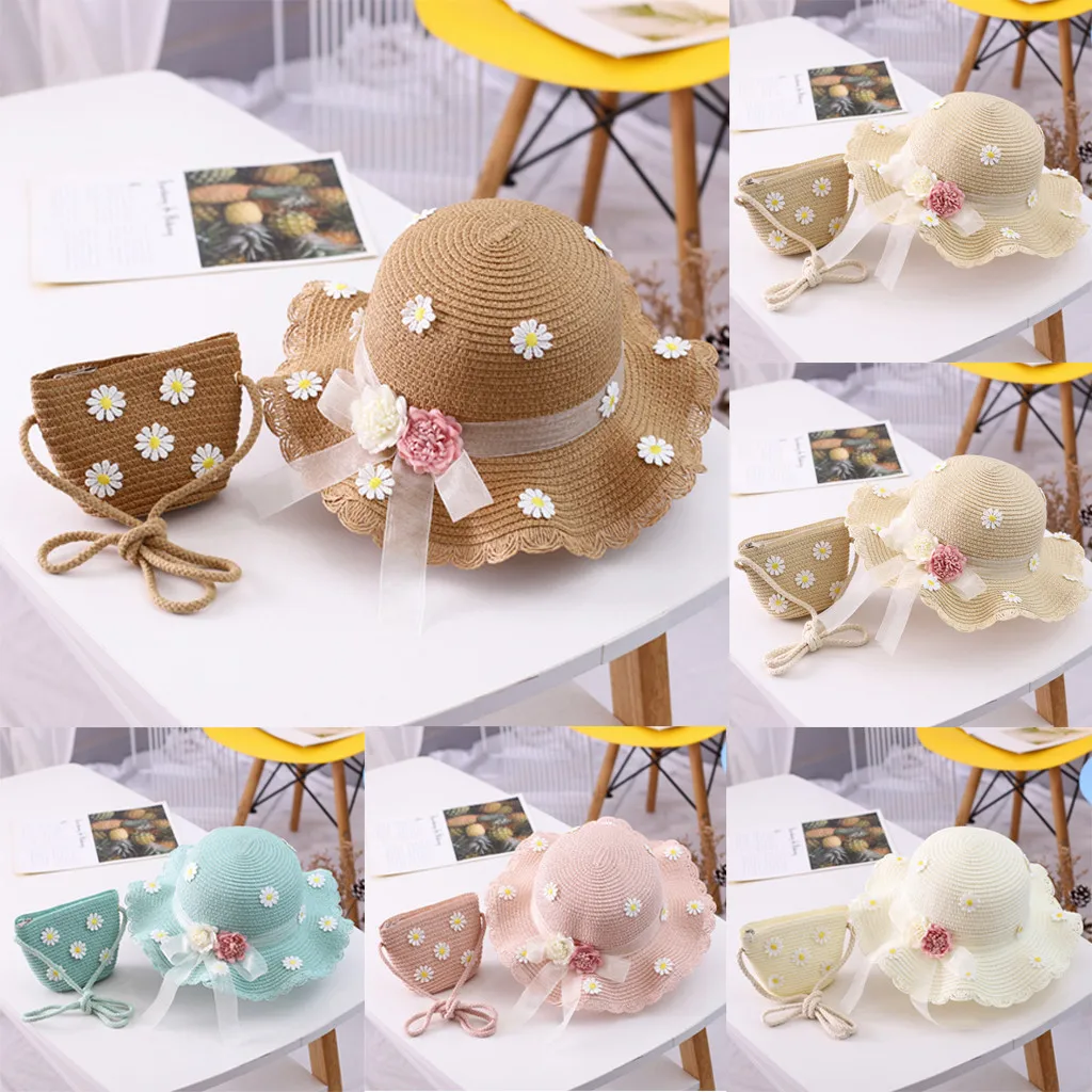 Stråhatt och väska set för flickor barn sommar strand_voghion.com