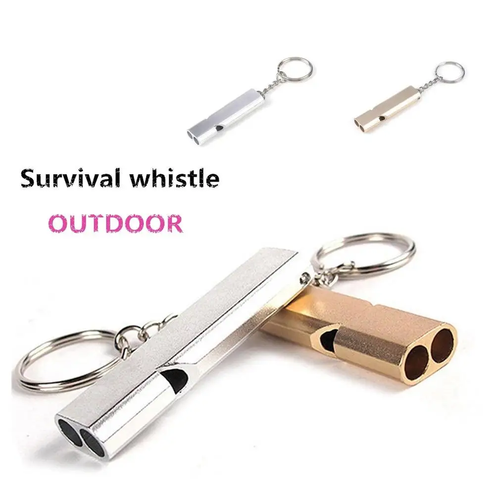 Outdoor Survival Whistle Aluminum Alloy Double Tube Dual-frequency High Volume Hiking Camping First Aid Whistle Outdoors Tool