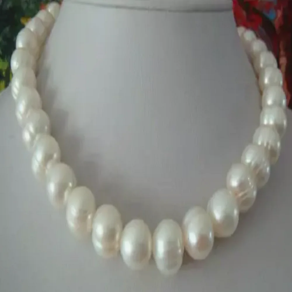 

18 inch Giant AAA Natural 12-13mm South Sea White Baroque Pearl Necklace 14K Clip