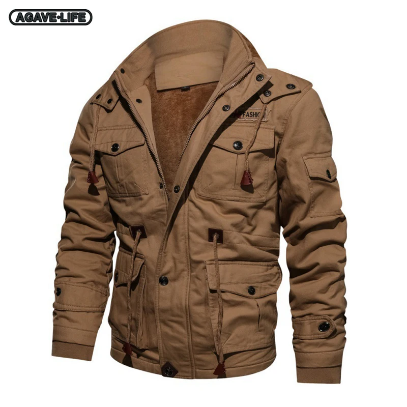 

Куртка мужская зимняя с капюшоном, утепленная ветровка в стиле милитари, Повседневная Уличная одежда-бомбер с флисовой подкладкой