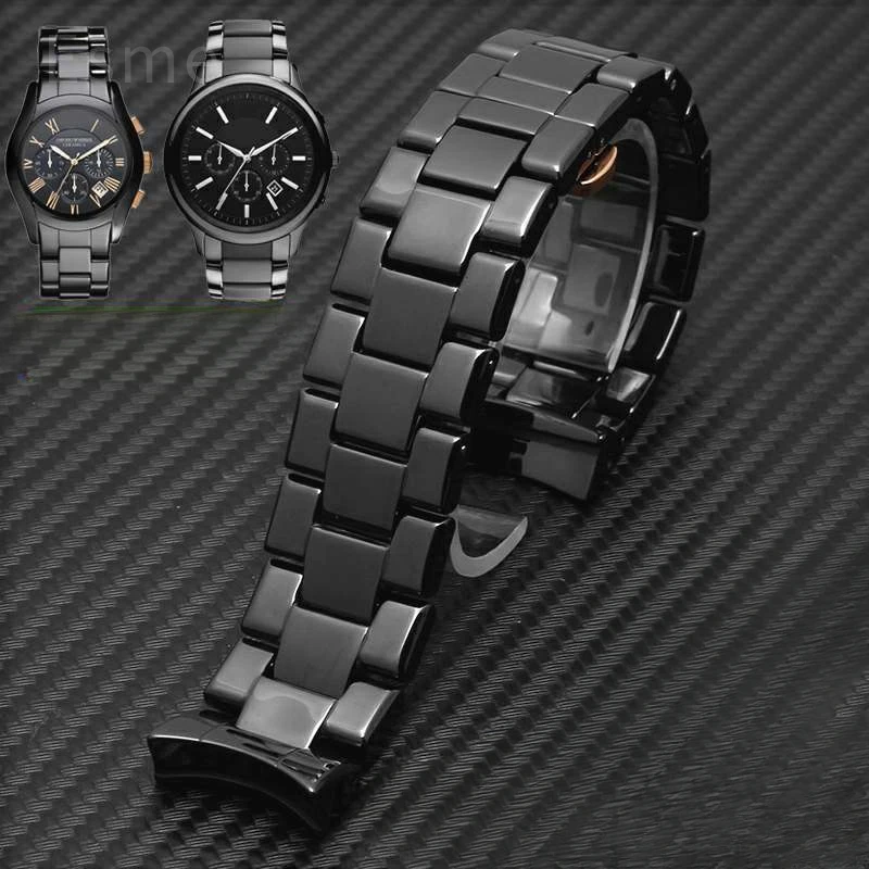 

Черный ремешок для часов с двойным нажатием для выпуклого интерфейса Armani Ar1451 // 1400 // 1421/1440, керамика, антиаллергенный, 22, 24 мм