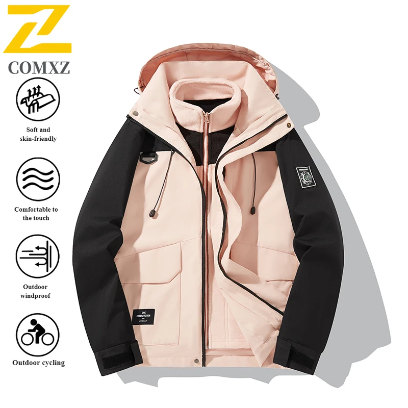 EiAO 3-in-1 Windbreaker Couple's Set Detachable Hood Waterproof Windproof Teen Outdoor Jacket for Hiking Camping Fishing 2025