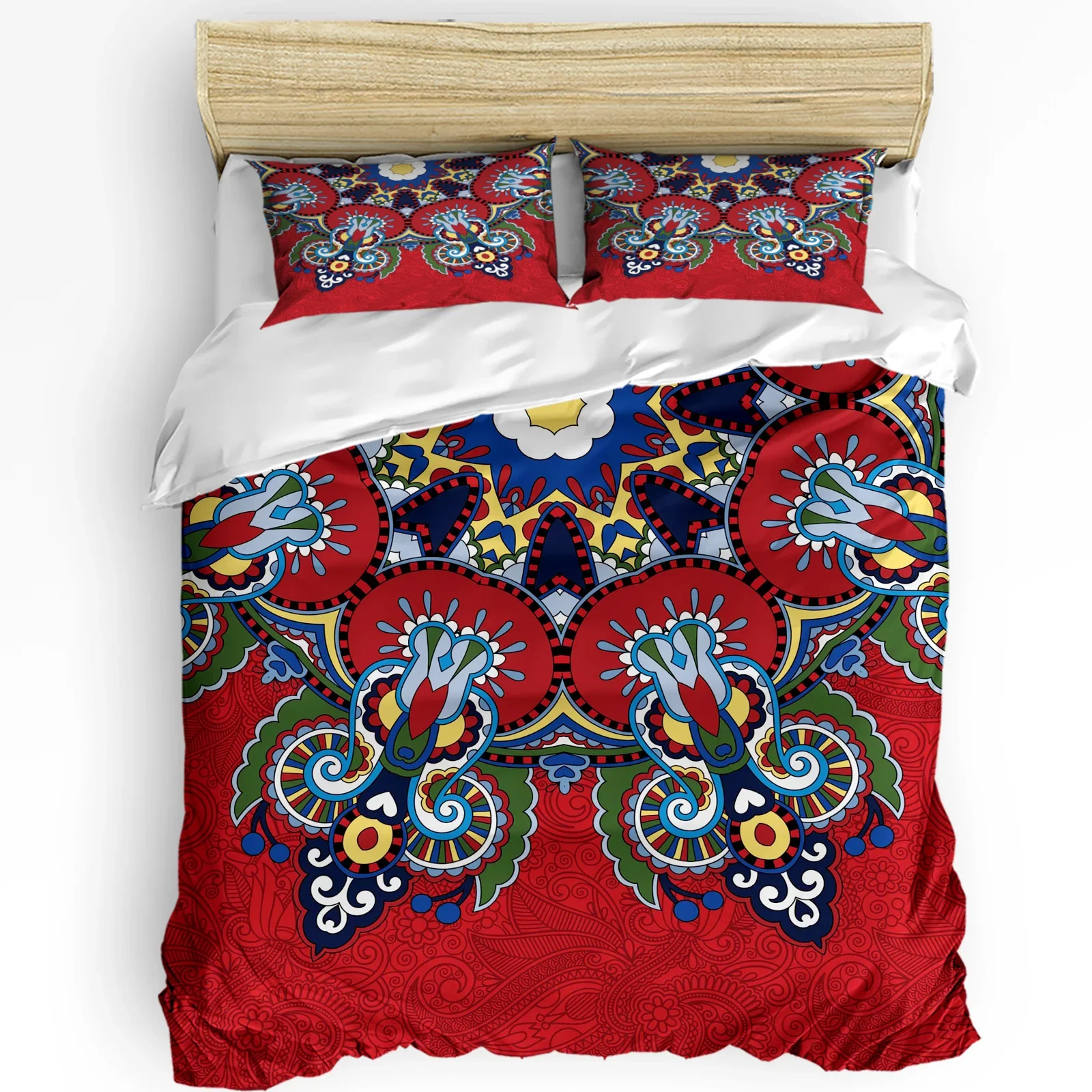 

Red Oriental Ethnic Flowers Retro 3pcs Bedding Set For Bedroom Double Bed Home Textile Duvet Cover Quilt Cover Pillowcase