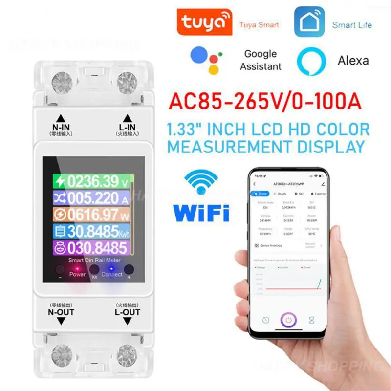 

AC110V 220V 100A Tuya Smart Life WiFi Din Rail Remote Control Monitor Kwh Electricity Power Energy Meter 50/60Hz With RS485