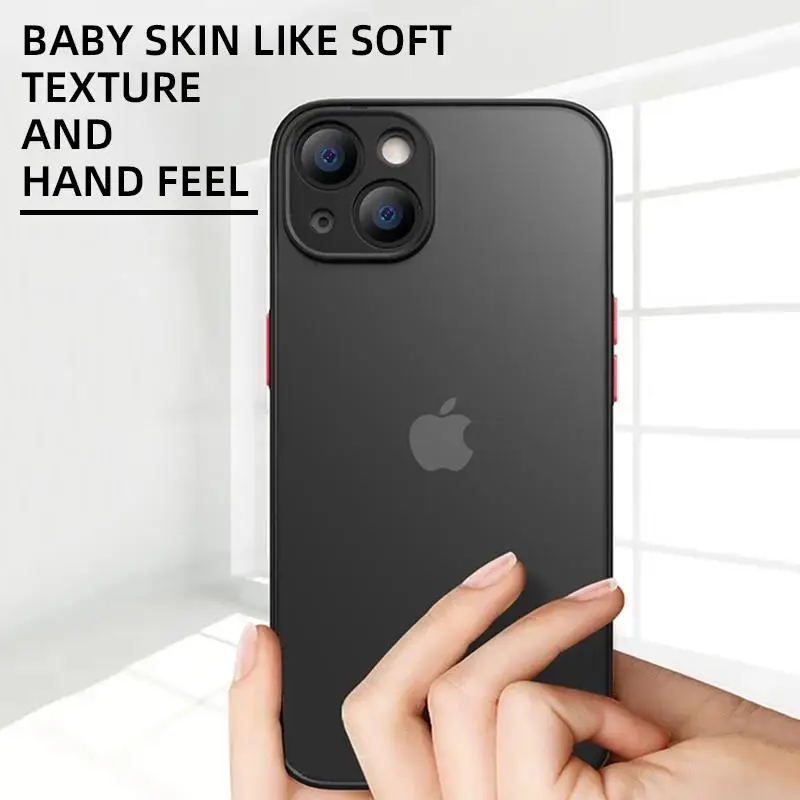 Shockproof Thin Matte Case For iPhone 15 16 13 12 11 14 Pro Max Plus Mini XR XS X Silicone Bumper Clear Hard Cover Capa funda