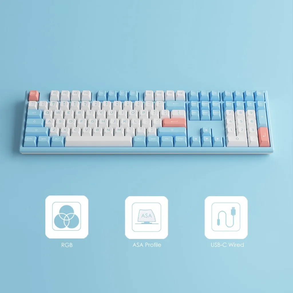 AKKO- MONSGEEK MG108   ӿ Ű, USB C Ÿ 108 Ű, ASA  PBT   Űĸ 