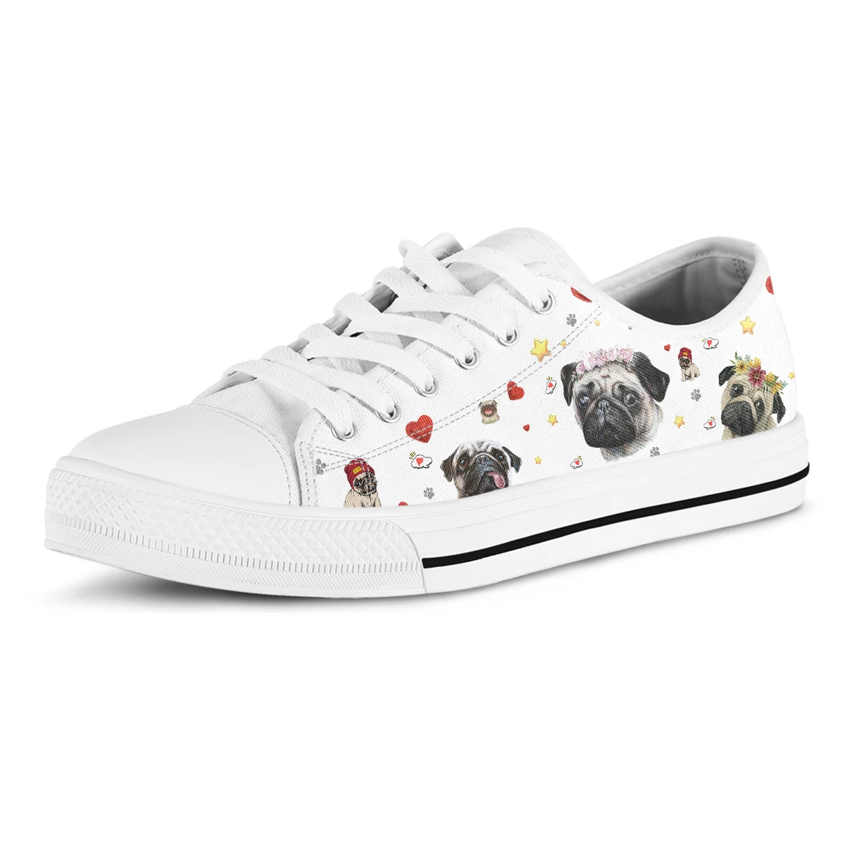Fashion Cute Bulldog Face Prints Women Canvas Shoes Outdoor Soft Comfort Footwear Casual Breathable Zapatos Large Size 46