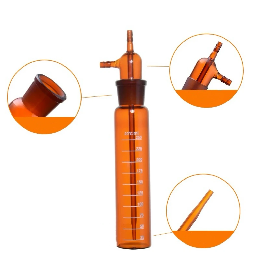 10ml/25ml/50ml/75ml/125ml/250ml/275ml Brown Lab Glass Straight Impact Absorber Bottle Absorption Tube Gas Sampling Bottle