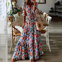 2023 New Women Fashion Print V Neck Maxi Dress Tunic Tie Long Sleeve Casual Long Vestidos Beach Holiday Sundresses Robes - Image 2