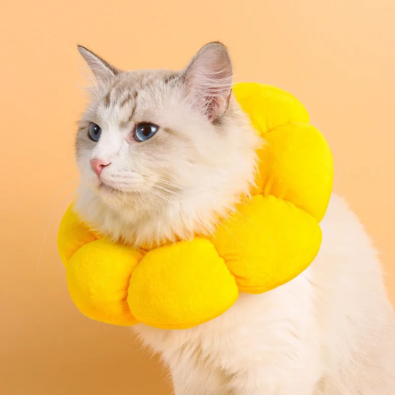 Adjustable Pet Recovery Collar Cute Solar Flower Cat Neck Cone After Surgery Costume Suitable For Pet Protection Collar Clothing