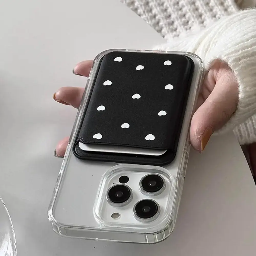 White Polka Dot Heart Magnetic Card Holder Wallet Cover