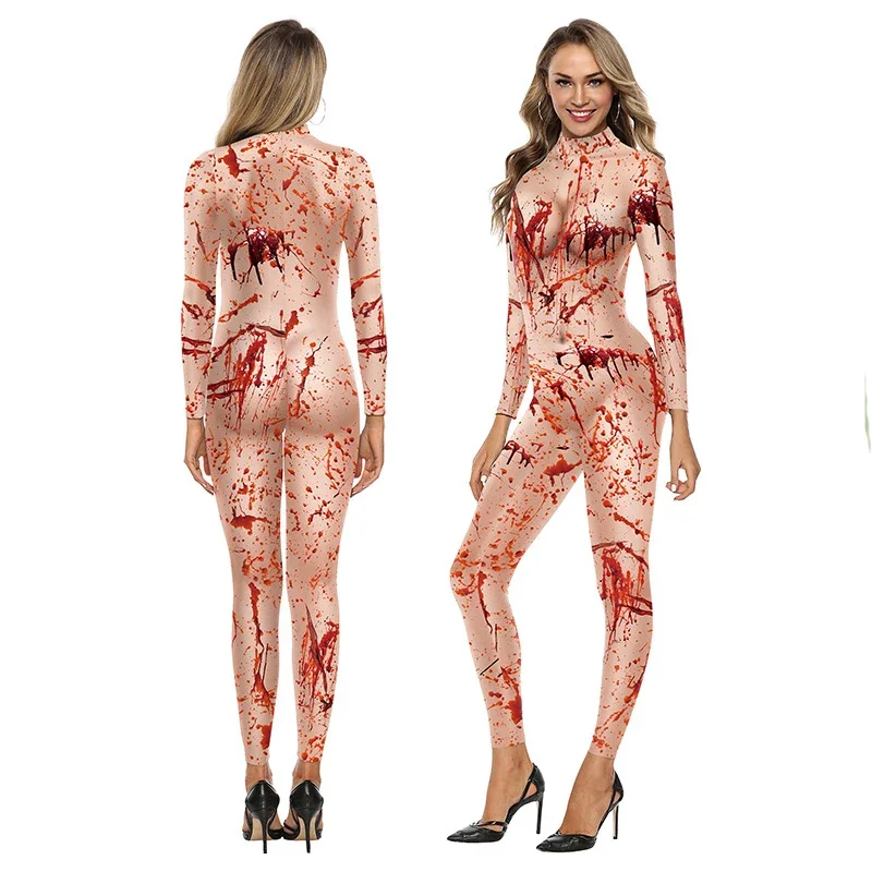 Spaventoso Halloween 3D Stampa Tute Sexy Donne Manica Lunga Cosplay Bloodthed Halloween Party Tute Strette