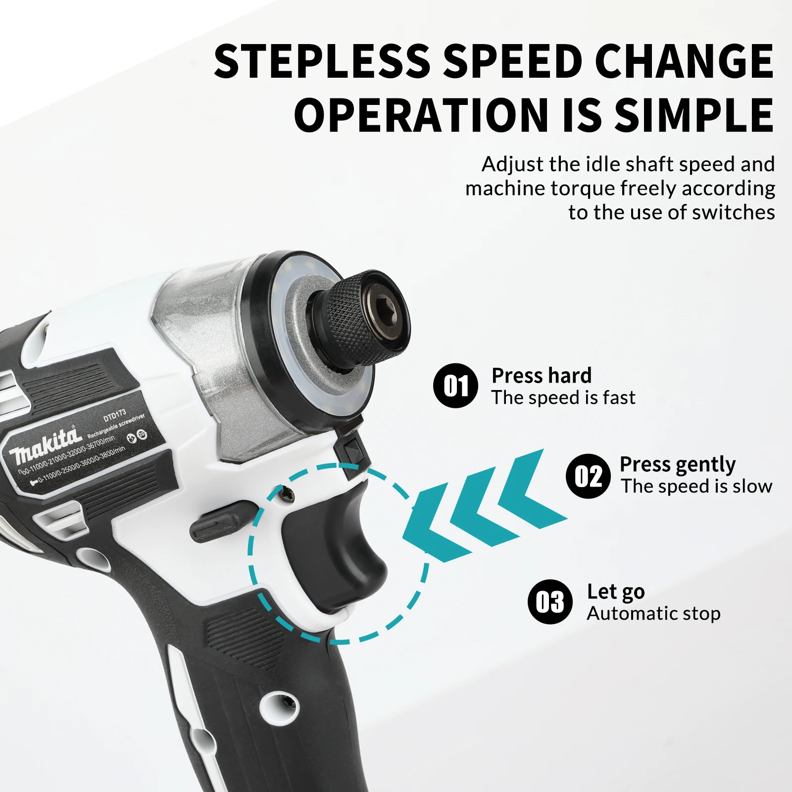 Makita DTD173 18V 무선 임팩트 드라이버 3600rpm 180Nm 브러시리스 모터 T-모드 목재 금속 볼트 고정 전동 공구