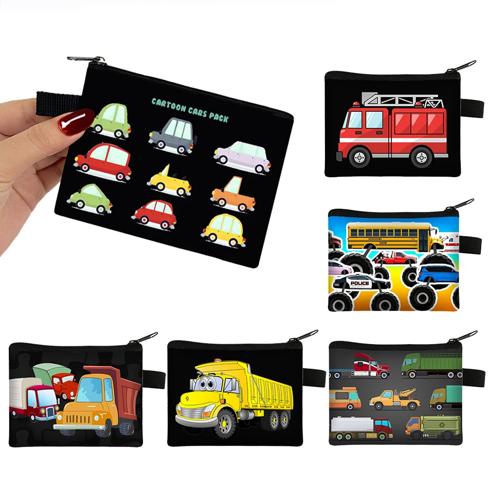

Cartoon Engineering Vehicle Bus Firetruck Coin Bag Children Truck Purse Card Key Earphone Holder Small Wallet Zipper Pouch Gift