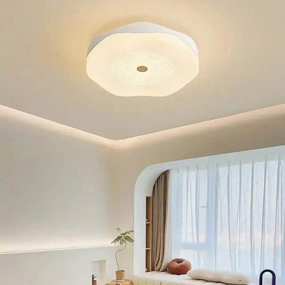 

Intelligent Remote Control App Flower Design With Wood Grain Bedroom Lighting Frequency Conversion Mute Led Ceiling Fan Light